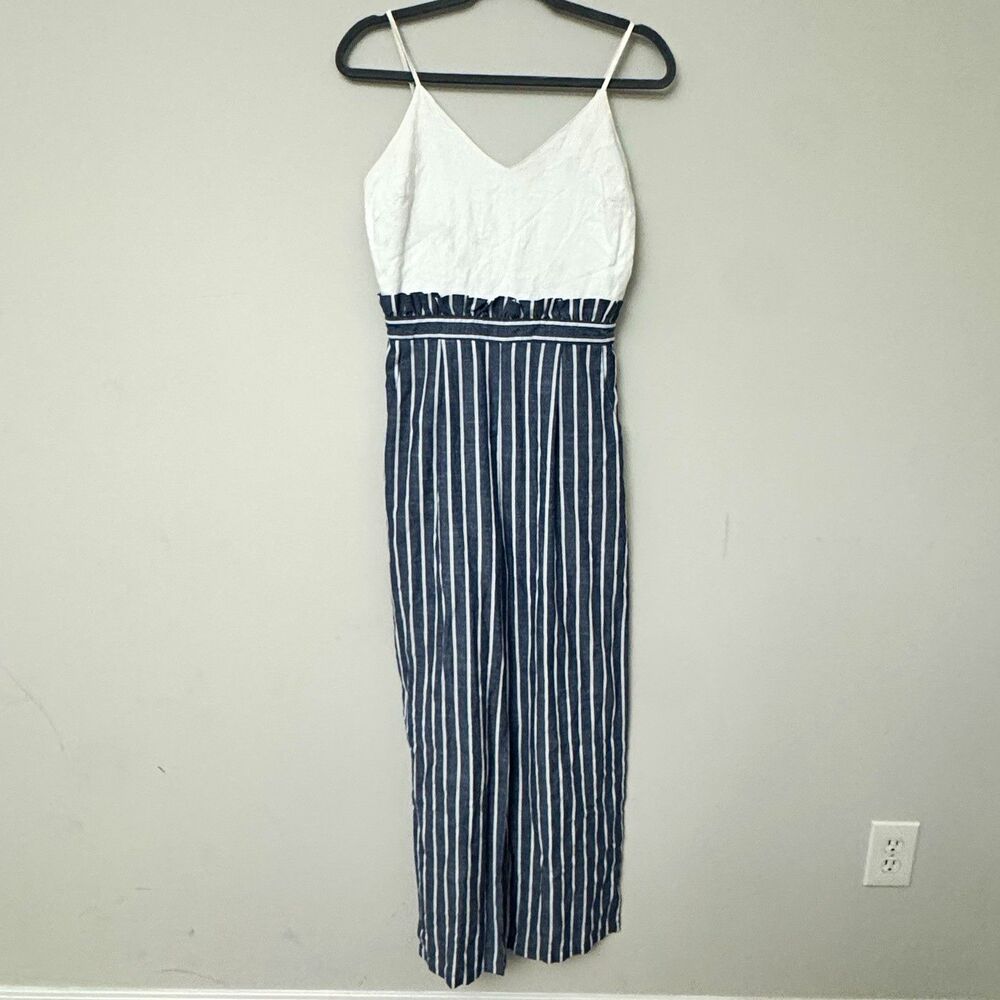 Altar’d State Women’s Small Striped Linen Blend Wide Leg Jumpsuit Coastal